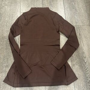 Dark Brown Long Sleeve Mock Neck Casual Top